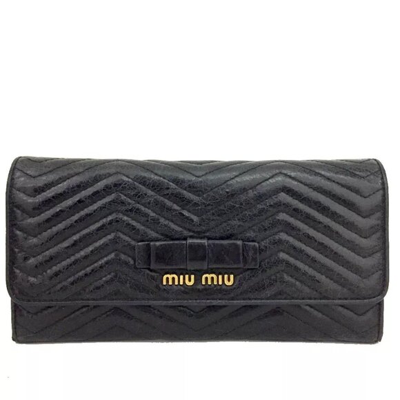 MIU MIU Logo Ribbon Leather Bifold Long Wallet/9X1655